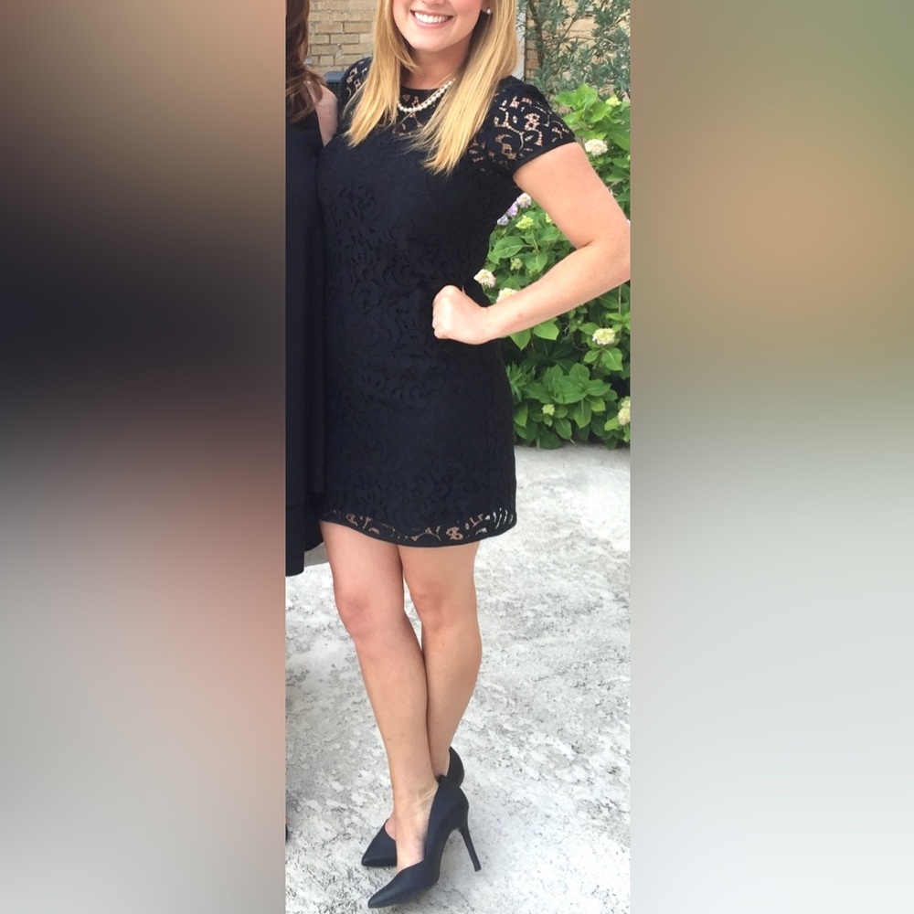 Elegant LOFT Navy & Black Lace Dress